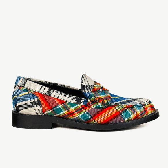 Burberry Bedmont Poppy Orange Tartan Flat Loafers - Picture 1 of 10
